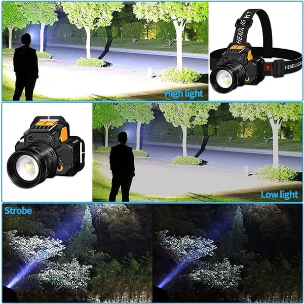 LED Headlamp with Motion Sensor USB Rechargeable Black T6 for Outdoor Camping and Fishing