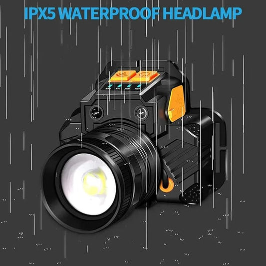 LED Headlamp with Motion Sensor USB Rechargeable Black T6 for Outdoor Camping and Fishing