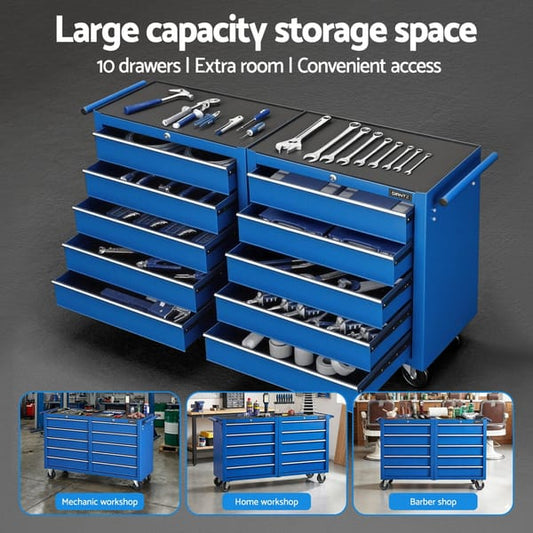 Tool Chest Trolley 10 Drawers Toolbox Storage by Giantz - Blue