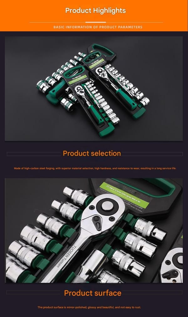 12-Piece 1/2-Inch Drive 24-Tooth Ratchet & Socket Set — High-Carbon Steel, Mirror-Polished