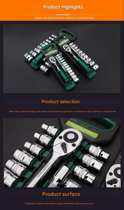 12-Piece 1/2-Inch Drive 24-Tooth Ratchet & Socket Set — High-Carbon Steel, Mirror-Polished