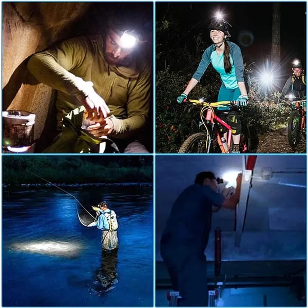 LED Headlamp with Motion Sensor USB Rechargeable Black T6 for Outdoor Camping and Fishing