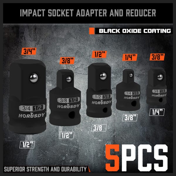 Impact Socket Adapter Set Socket Reducers HORUSDY 5Pcs 1/4 3/8 1/2 Inch Drive