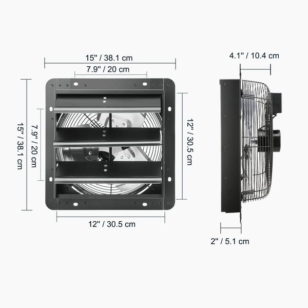 Shutter Exhaust Fan, 305 mm /12 inch with Temperature Humidity Controller, EC-motor, 904 CFM, Variable Speed Adjustable Wall Mount Attic Fan, Ventilation and Cooling for Greenhouses, Garages, Sheds