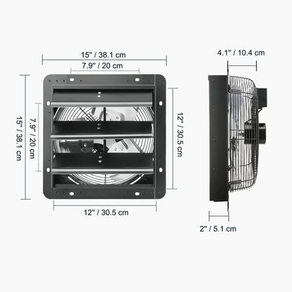 Shutter Exhaust Fan, 305 mm /12 inch with Temperature Humidity Controller, EC-motor, 904 CFM, Variable Speed Adjustable Wall Mount Attic Fan, Ventilation and Cooling for Greenhouses, Garages, Sheds
