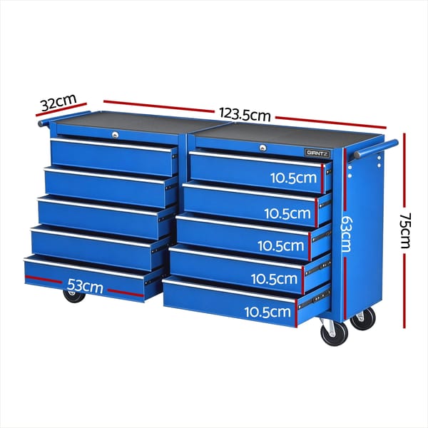 Tool Chest Trolley 10 Drawers Toolbox Storage by Giantz - Blue